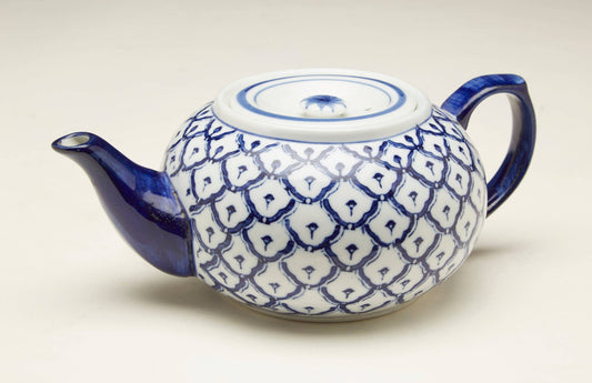 Blue and White Belly Tea Pot