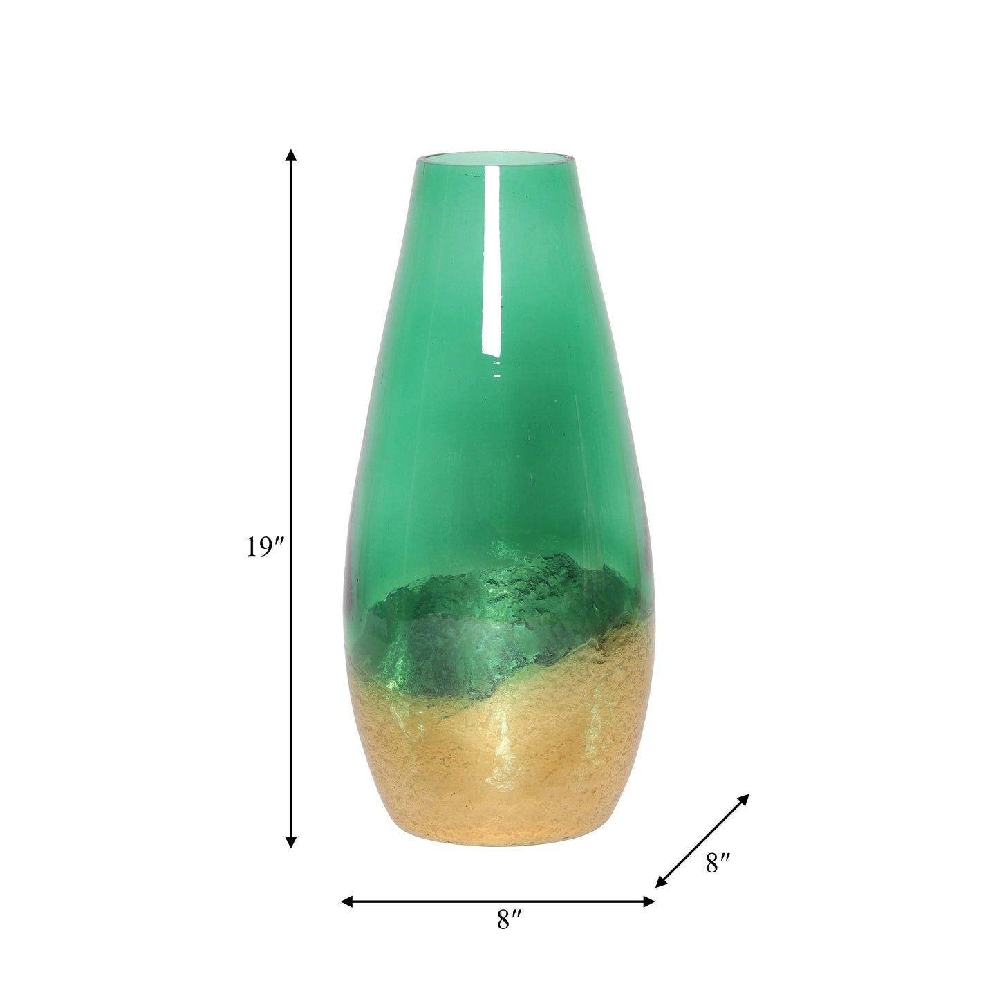 Glass Modern Gold Dipped Decorative Vase - Green, 19 in.