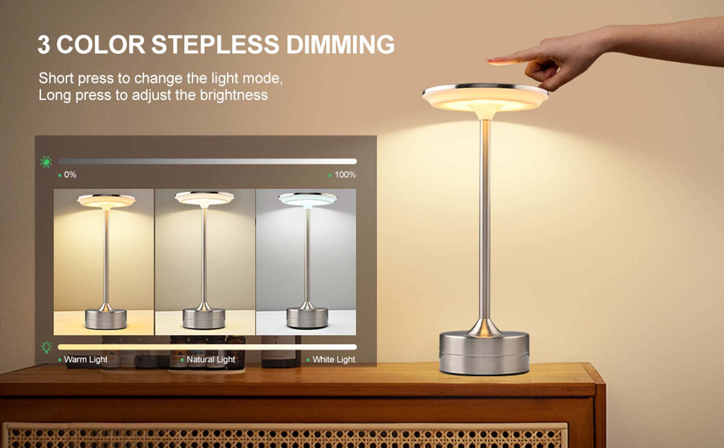 LED Table Lamp | Touch Control | Dimmable | Rechargeable