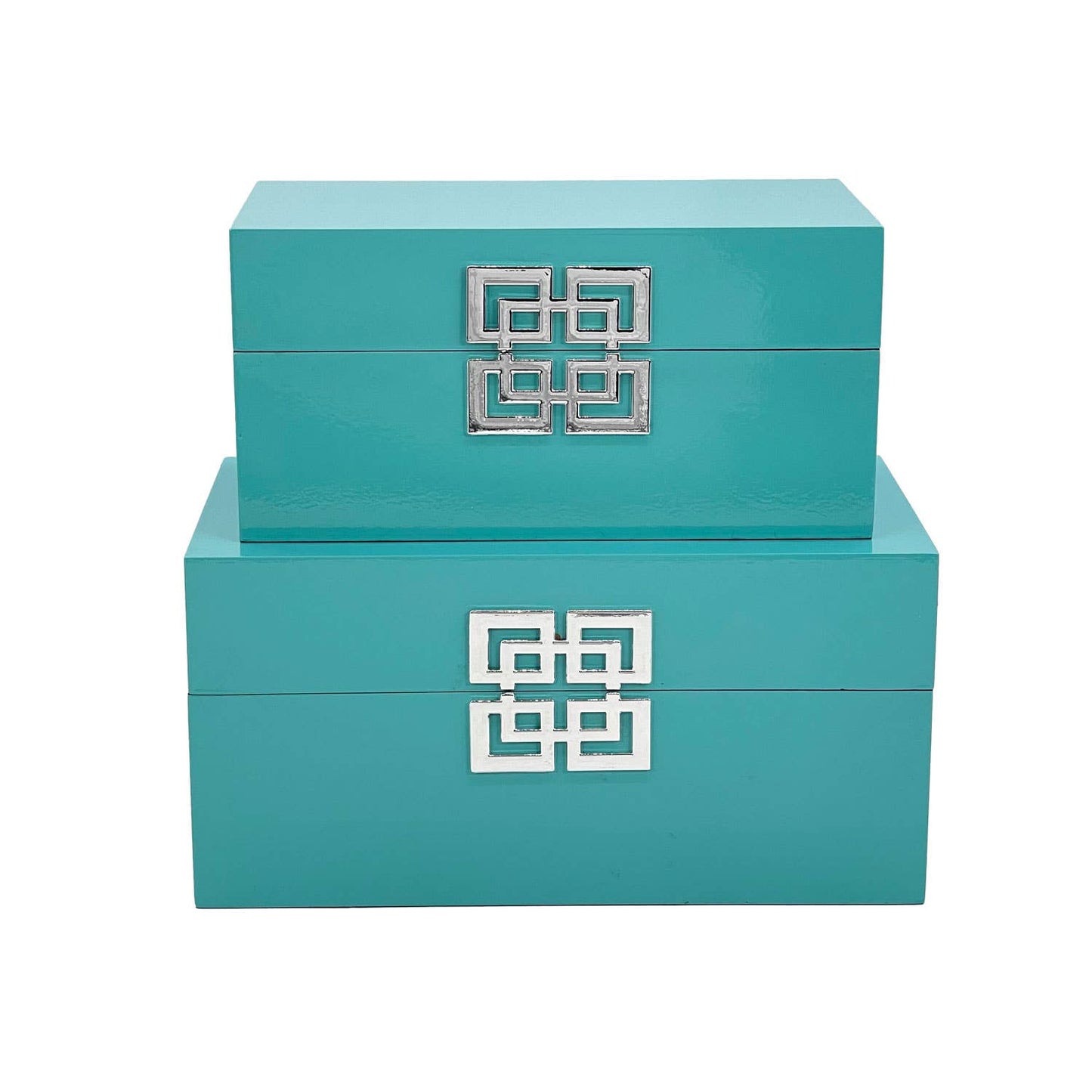 Wood Storage Box Gift Box Set of 2 - Teal & Silver