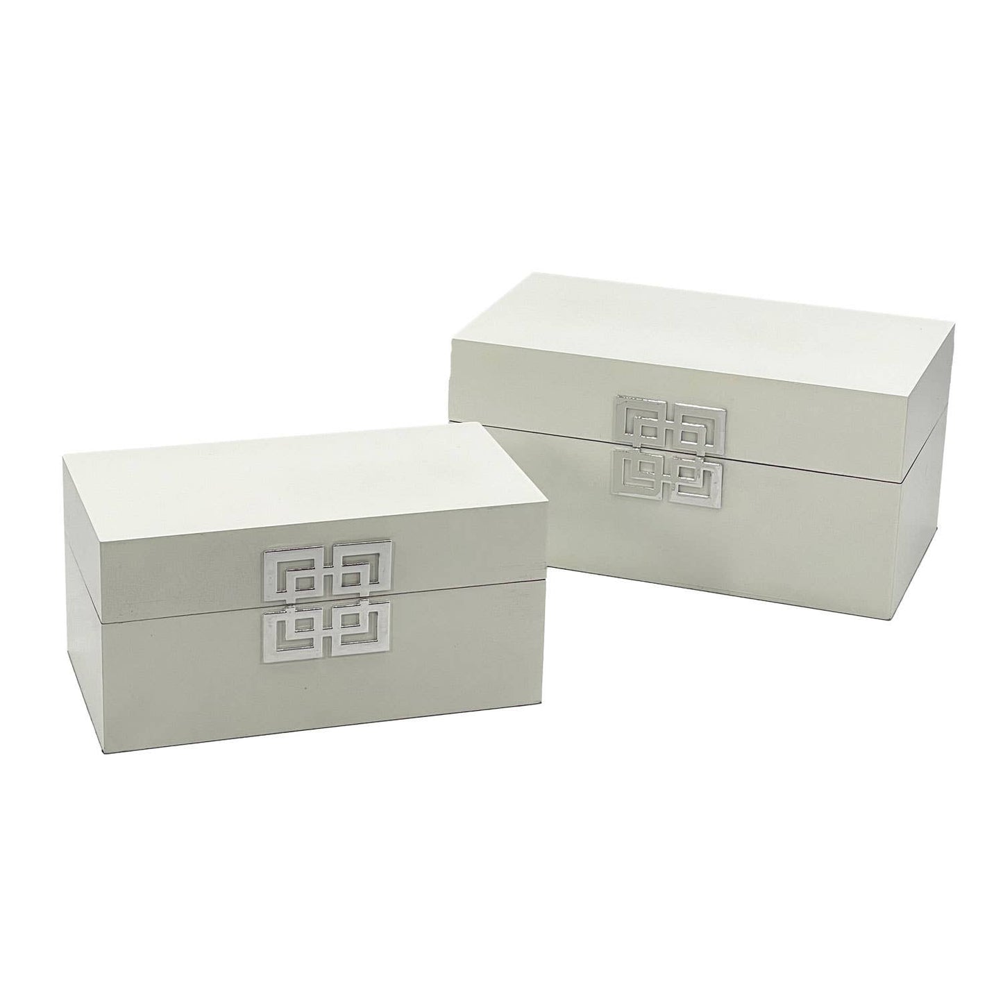 Wood Storage Box Gift Box Set of 2 - White & Silver