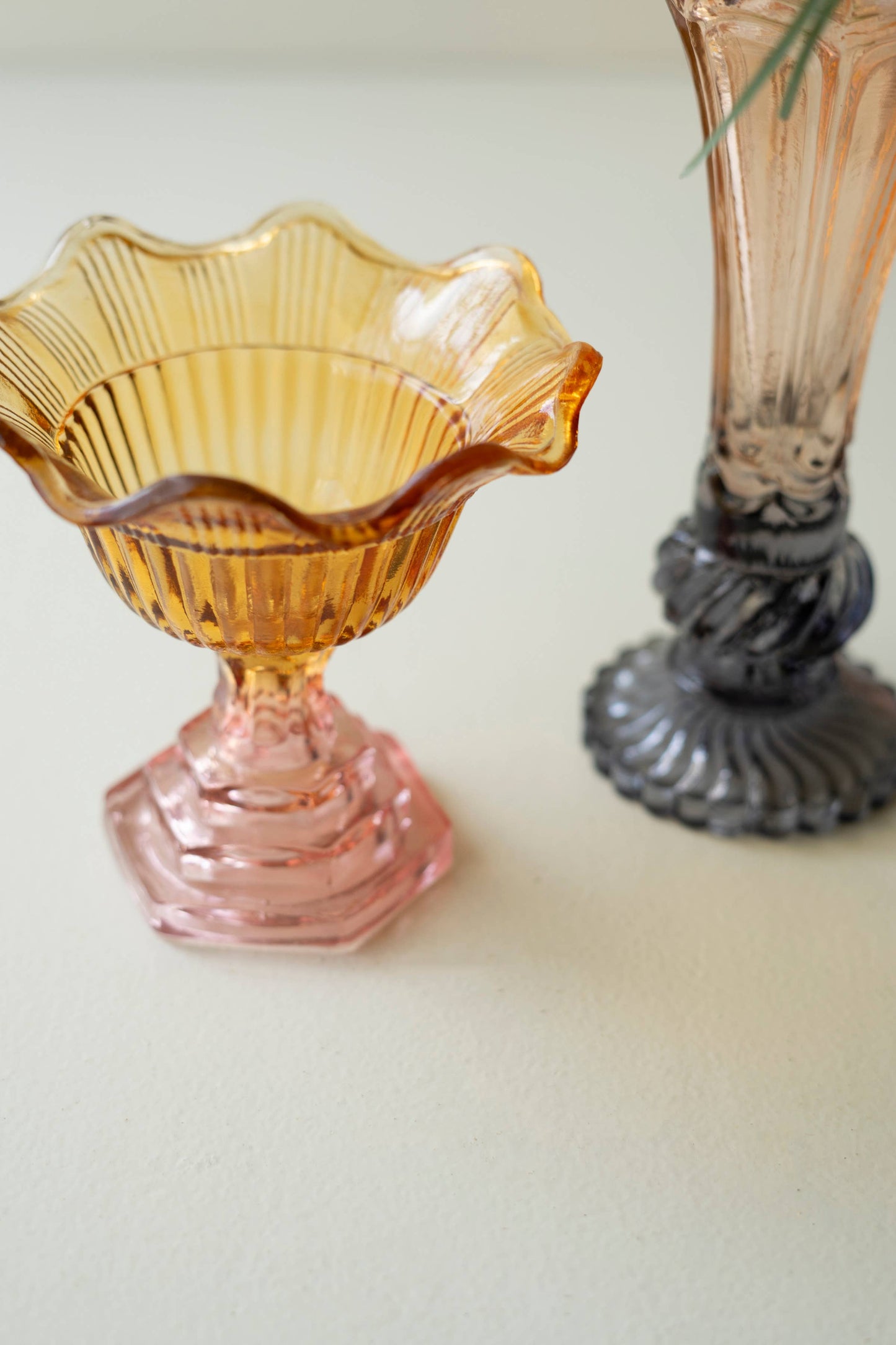 Colored Glass Bowl and Vase