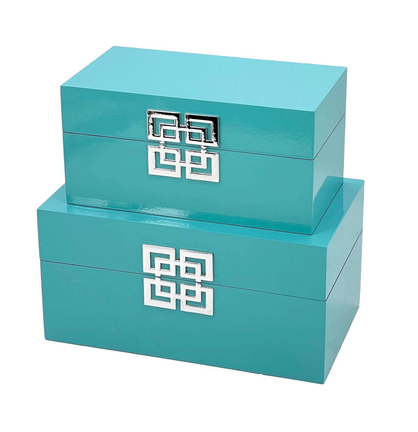 Wood Storage Box Gift Box Set of 2 - Teal & Silver
