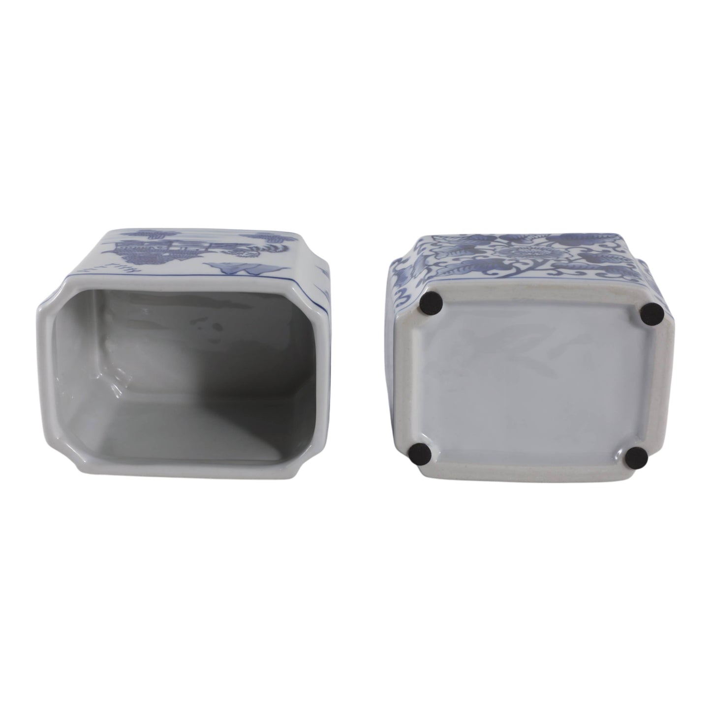 Pencil Cups Set of 2 - Blue/White Ceramic Rectangle, 4 in.