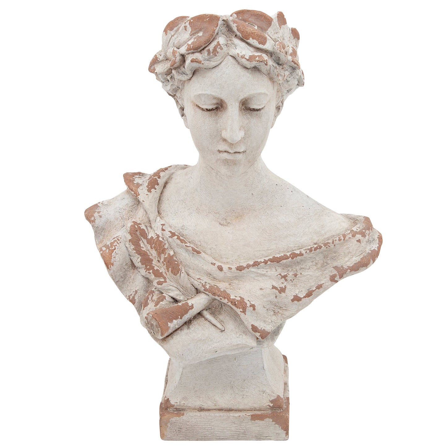 Statuary - White Resin Lady with Laurels Woman Bust, 21 in.