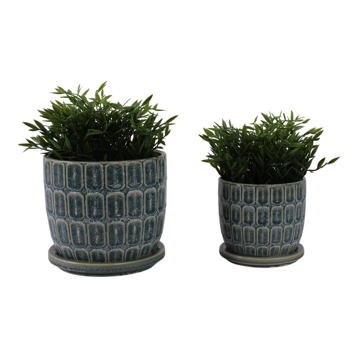 Plant Pot - Blue Ceramic Squoval in Saucer, 8 in.