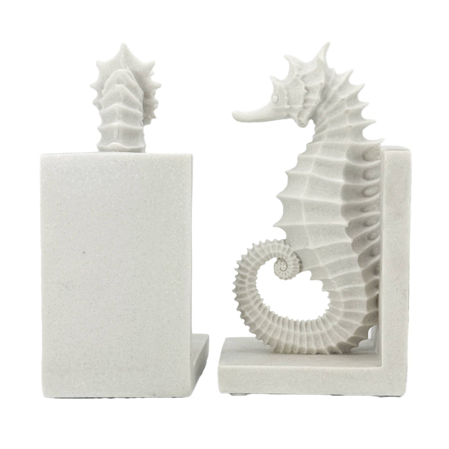 Poly-Marble Seahorse Coastal Style  Book Ends 8.3"