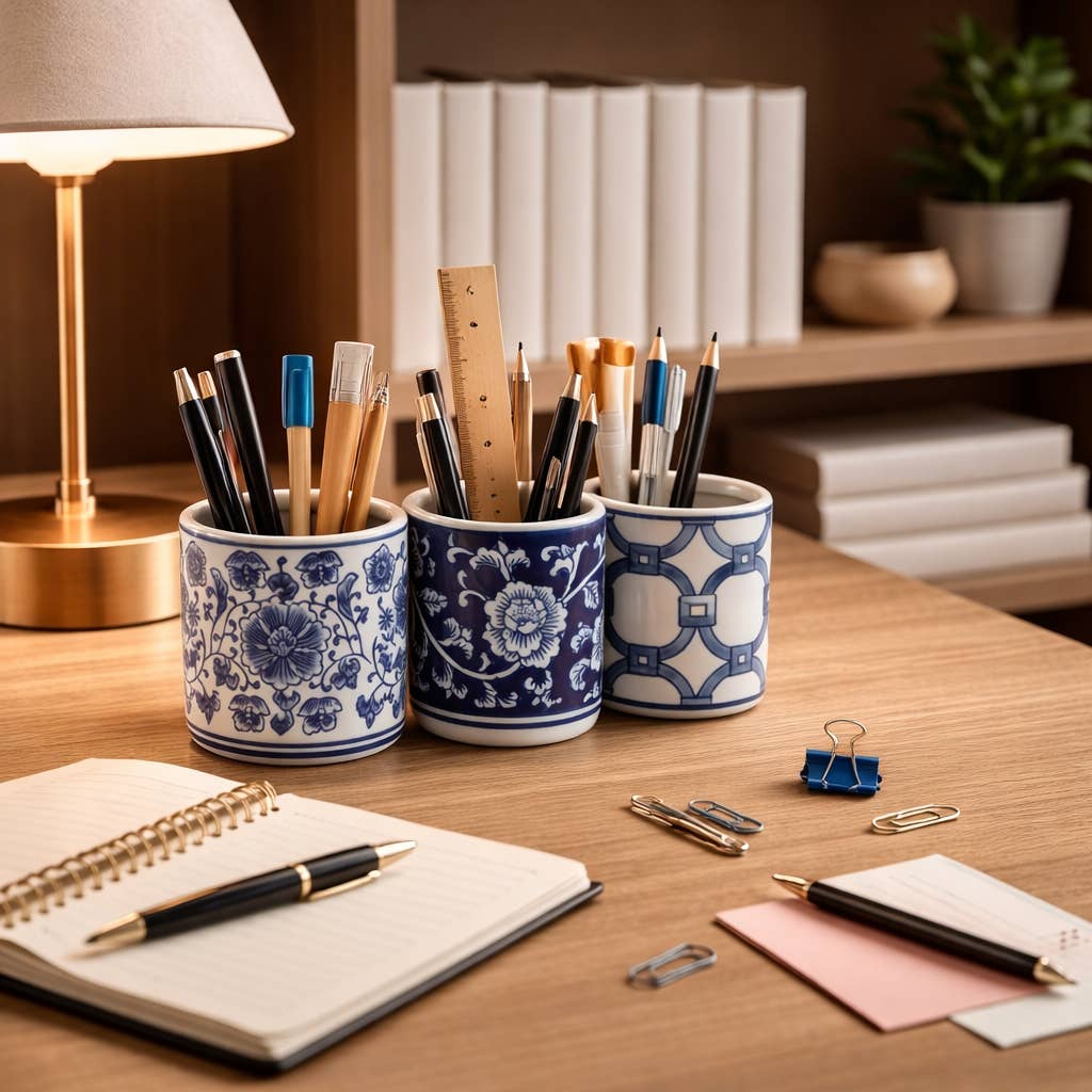 Chinoiserie Bold Peony Pencil Cup