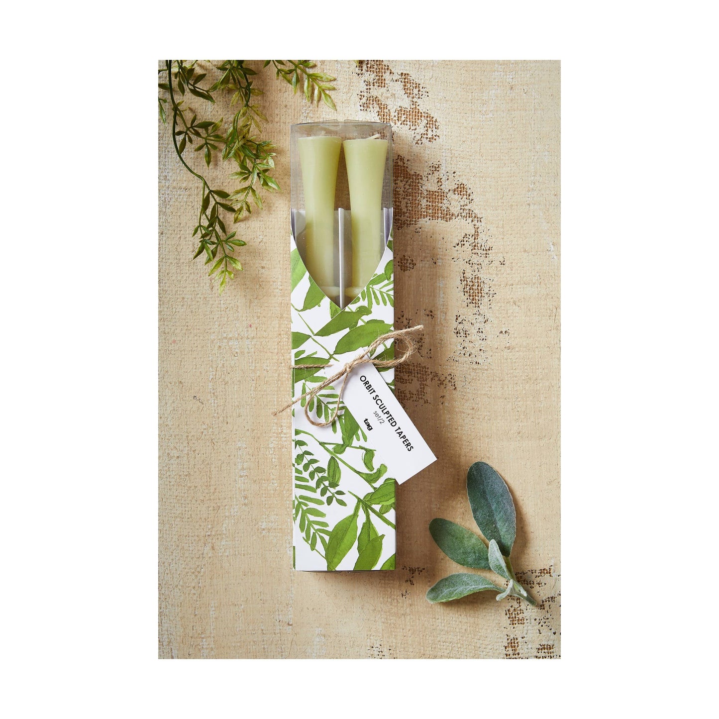 Orbit Sculpted Tapers Set of 2 Olive Paraffin Wax