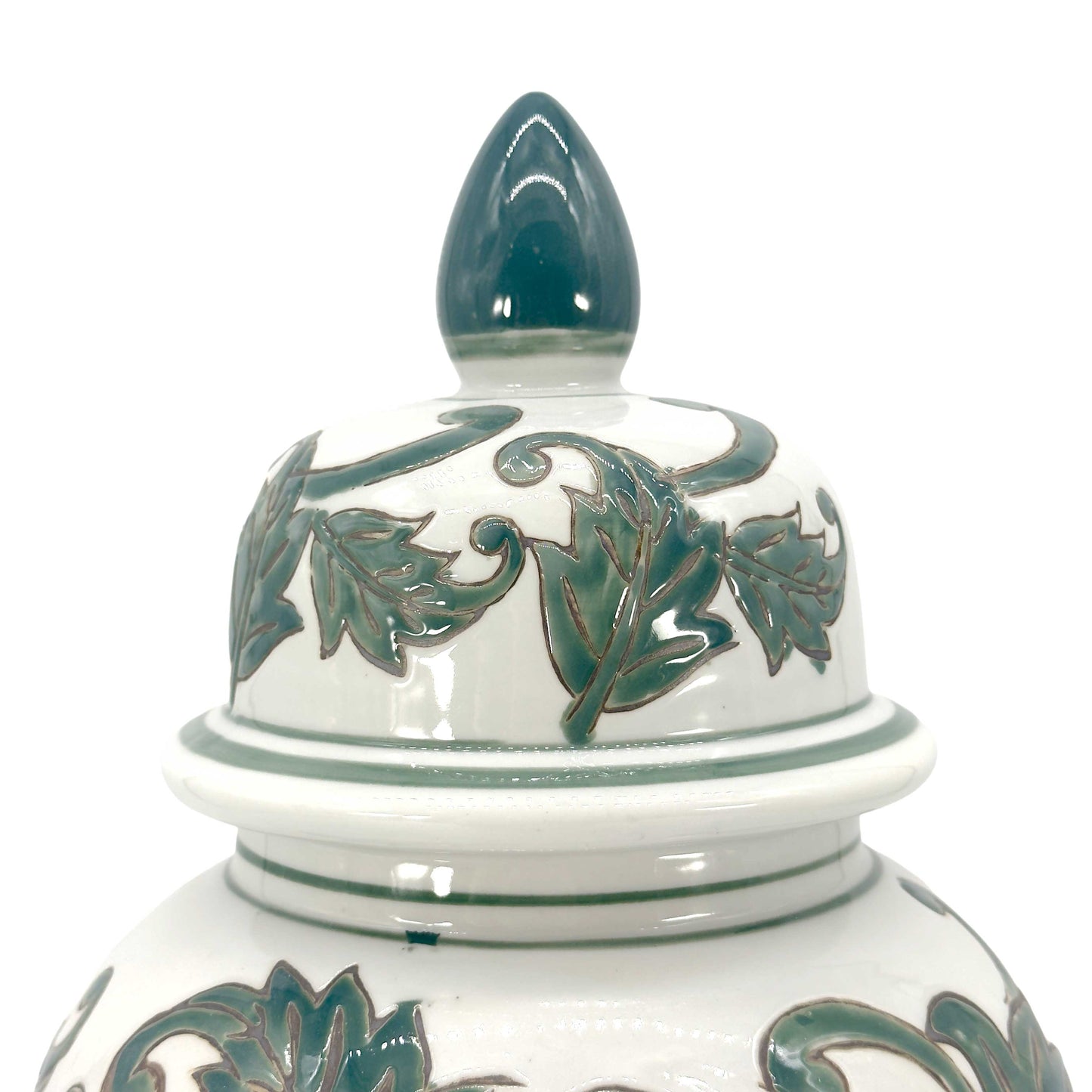 White & Green Chinoiserie Ginger Jar 14"