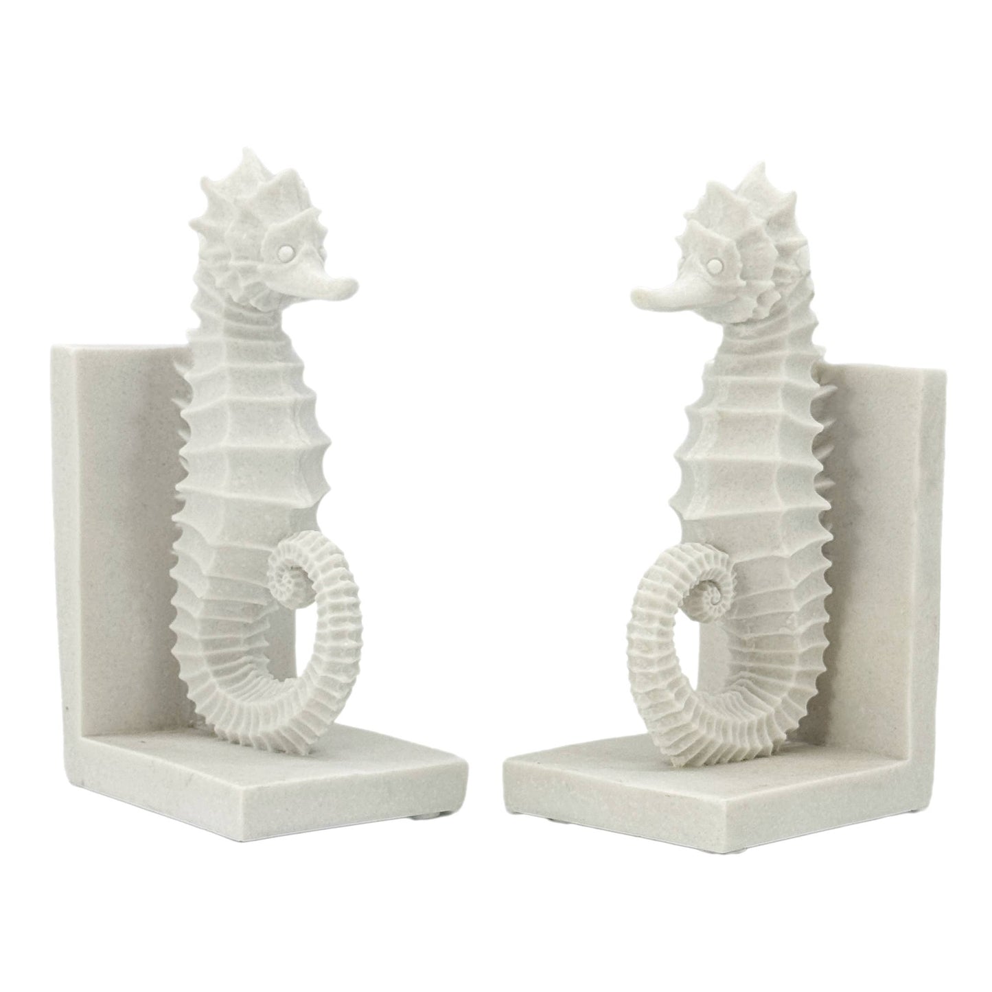 Poly-Marble Seahorse Coastal Style  Book Ends 8.3"