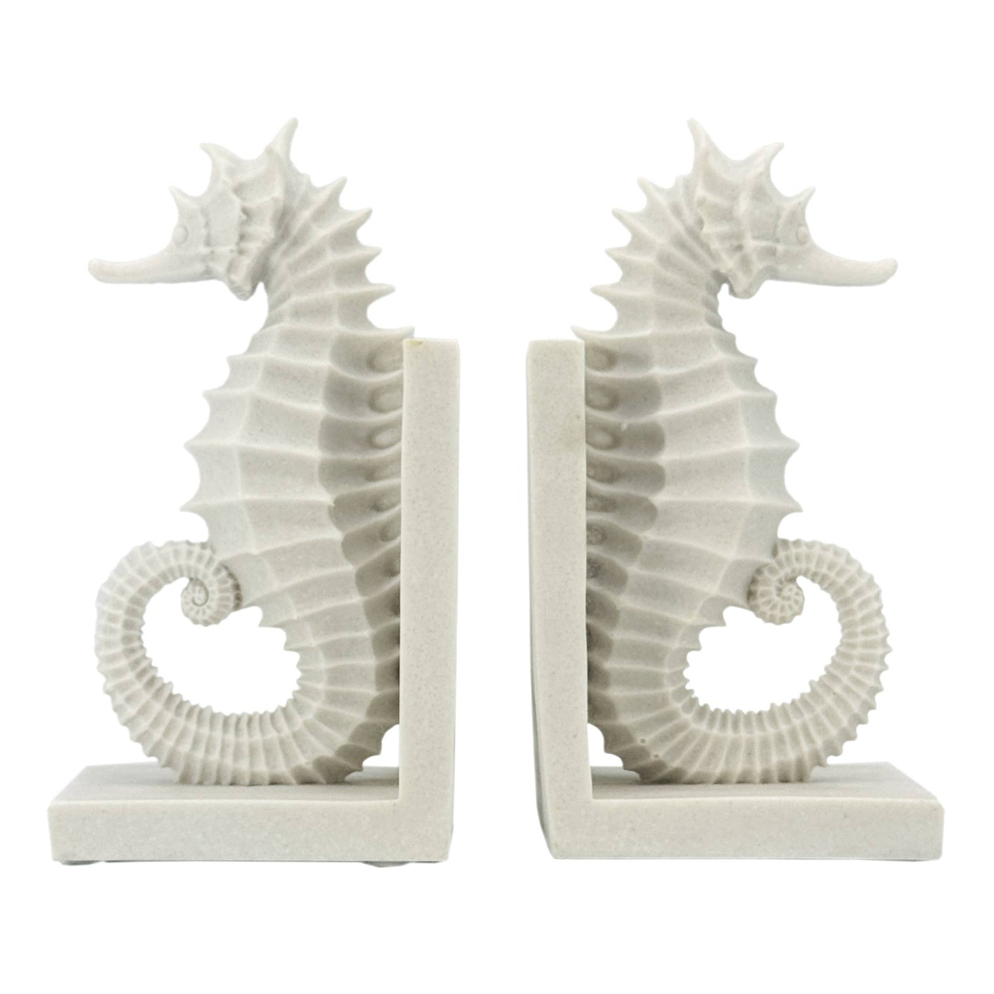 Poly-Marble Seahorse Coastal Style  Book Ends 8.3"