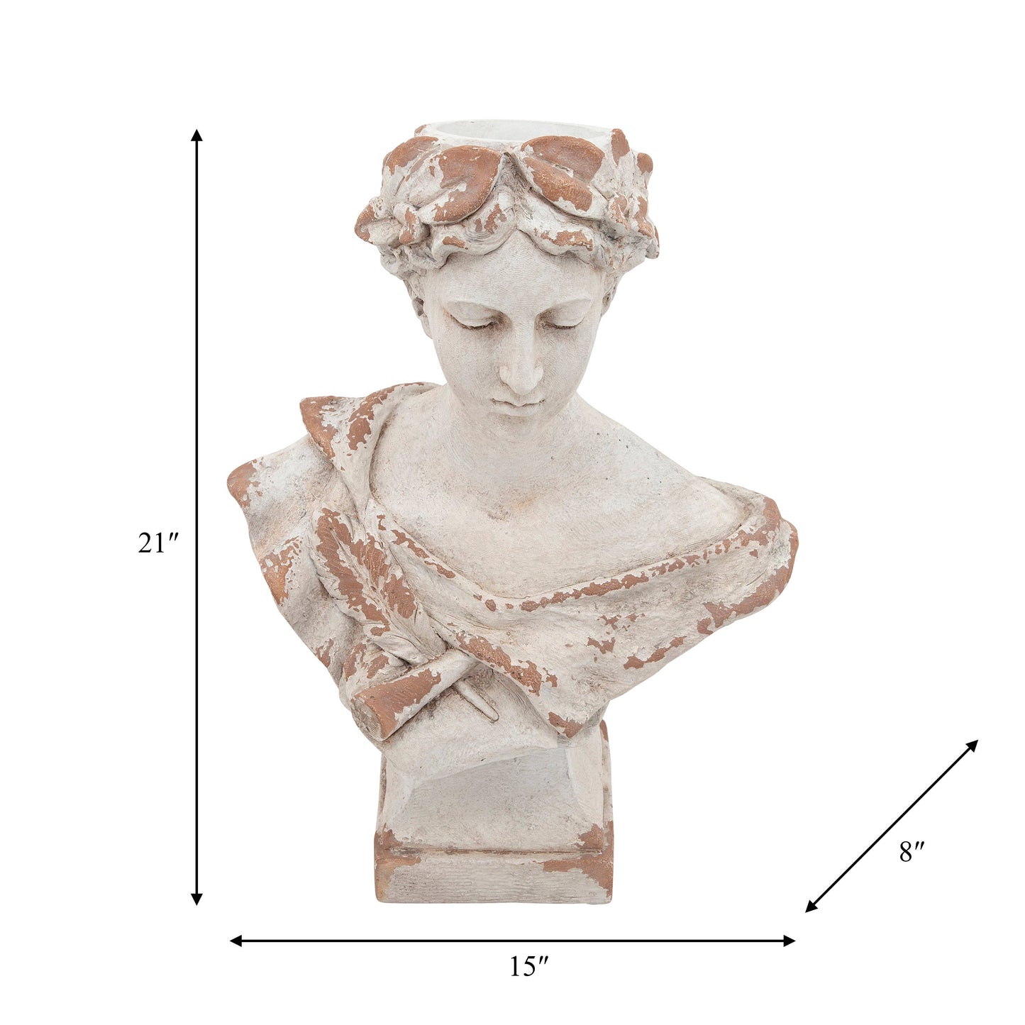 Statuary - White Resin Lady with Laurels Woman Bust, 21 in.