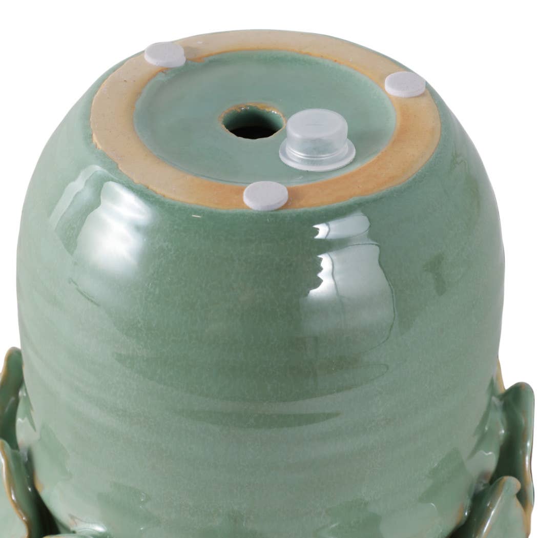 Plant Pot - Green Ceramic Handcrafted Leaf Applique, 6 in.
