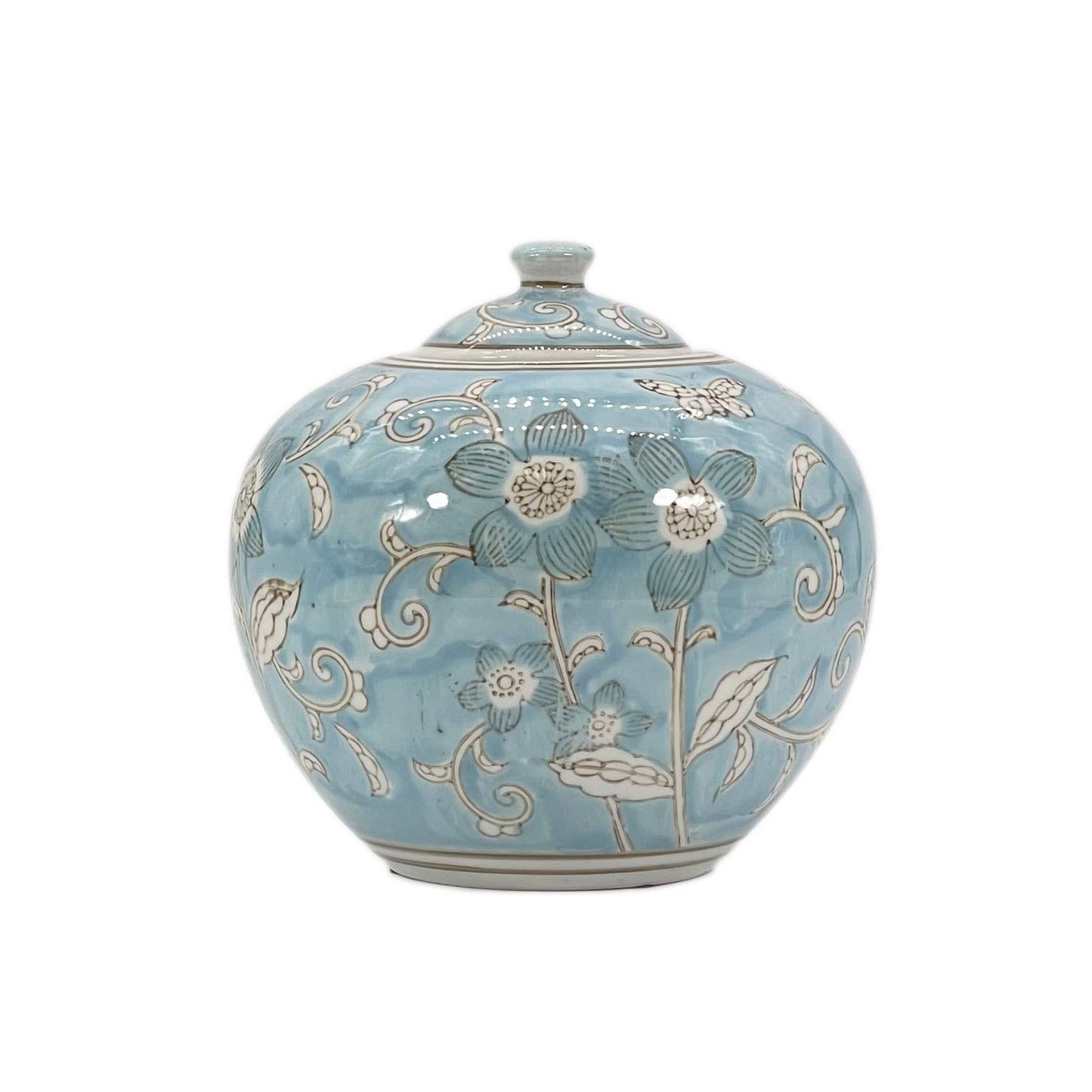 Floral Ceramic Chinoiserie Ginger Jar 8"