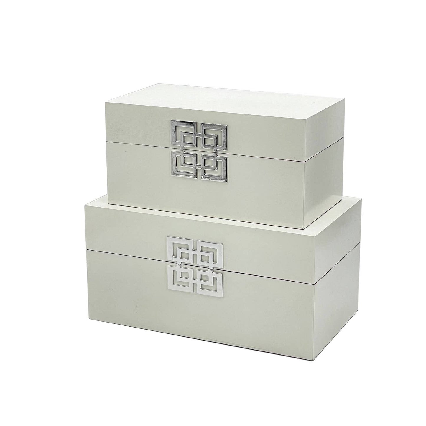 Wood Storage Box Gift Box Set of 2 - White & Silver