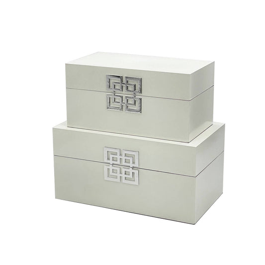 Wood Storage Box Gift Box Set of 2 - White & Silver