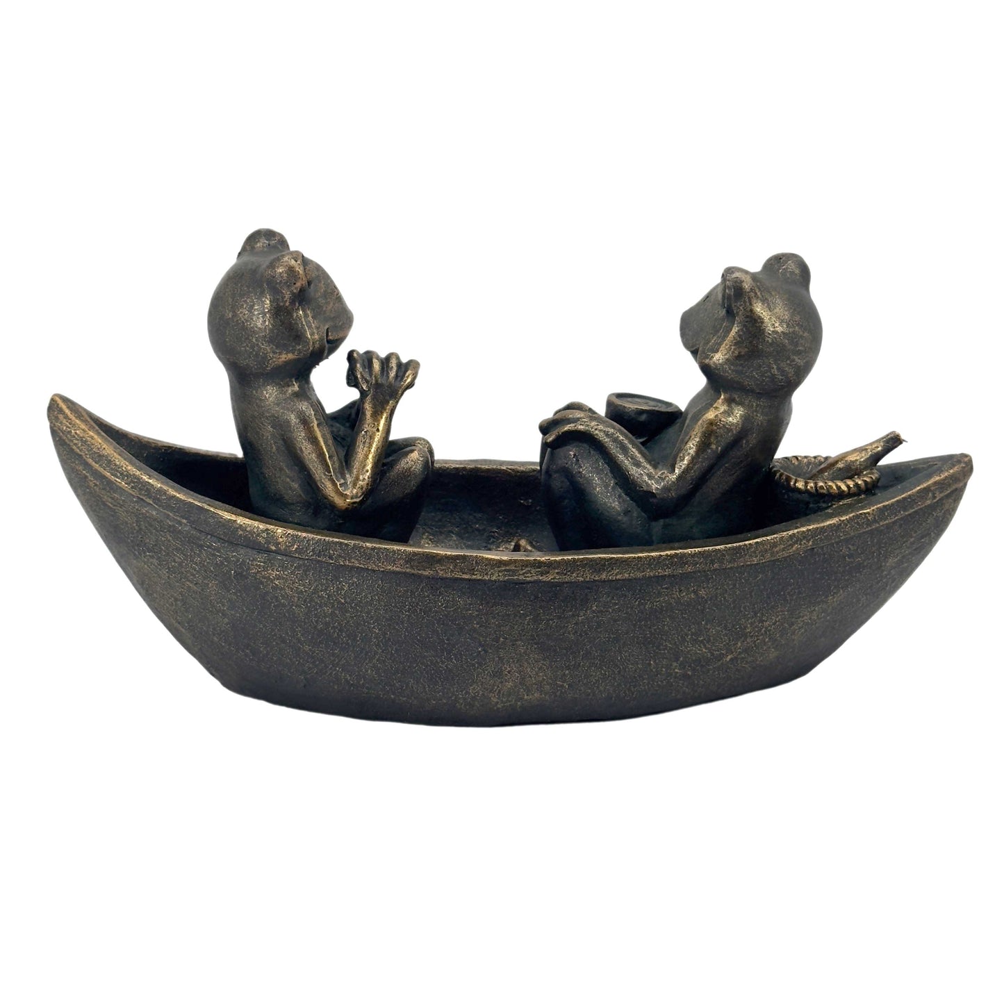14" Rowing Frogs Copper-Look Resin Garden Statue