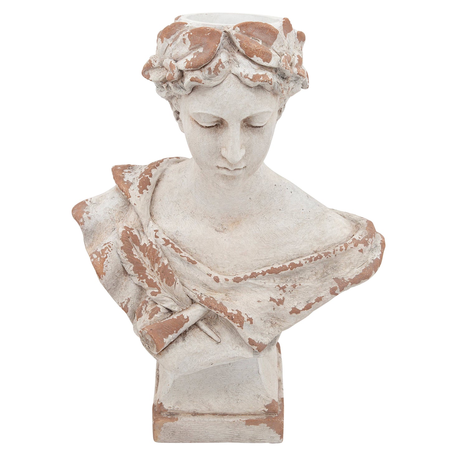 Statuary - White Resin Lady with Laurels Woman Bust, 21 in.
