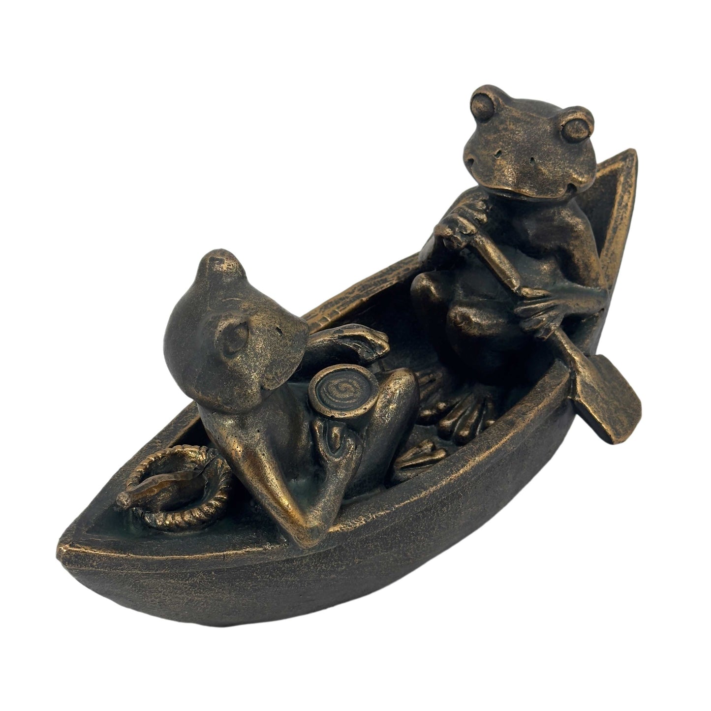 14" Rowing Frogs Copper-Look Resin Garden Statue